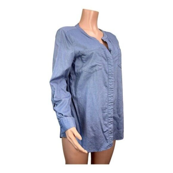 Westbound Women SZ Large 100% Cotton Blue Chambray Knit Button Up Shirt Top - Picture 4 of 12